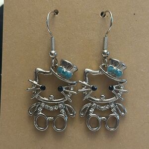 Cute Kitty Silver Tone Earrings